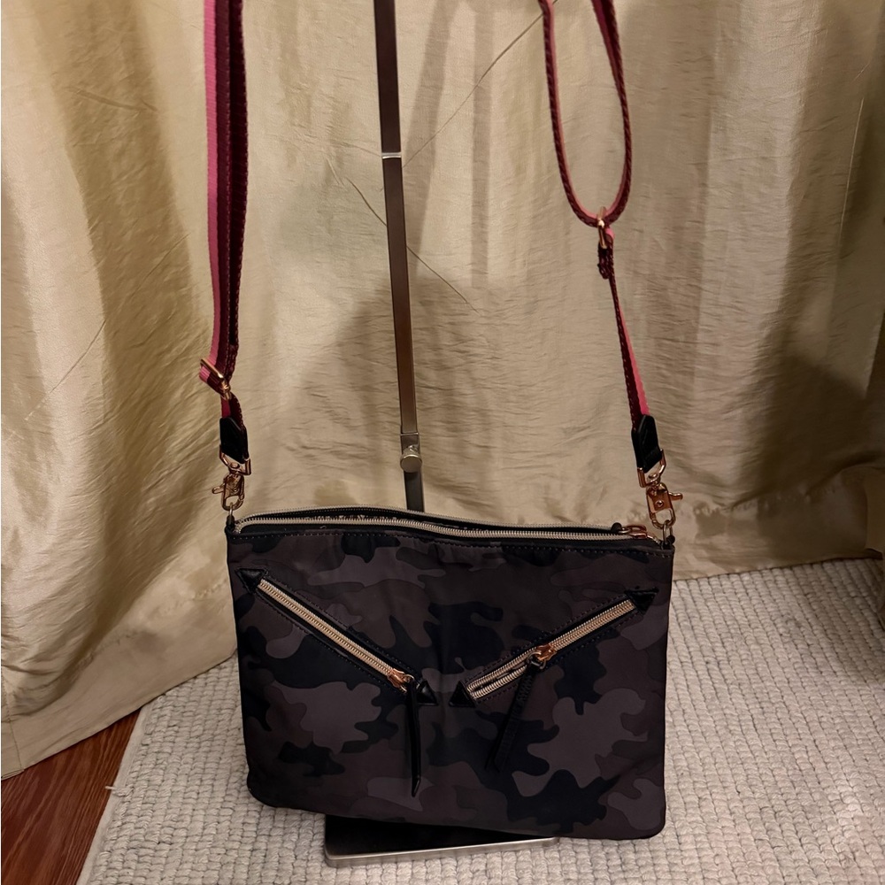 Stella & Dot Black and Pink Camo Crossbody Bag
